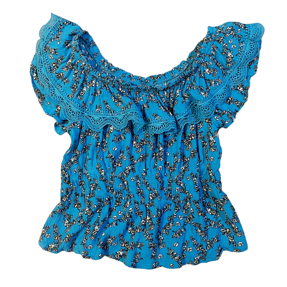 🛍️ Belle Du Jour Blue Floral Off The Shoulder Top Womens Size M